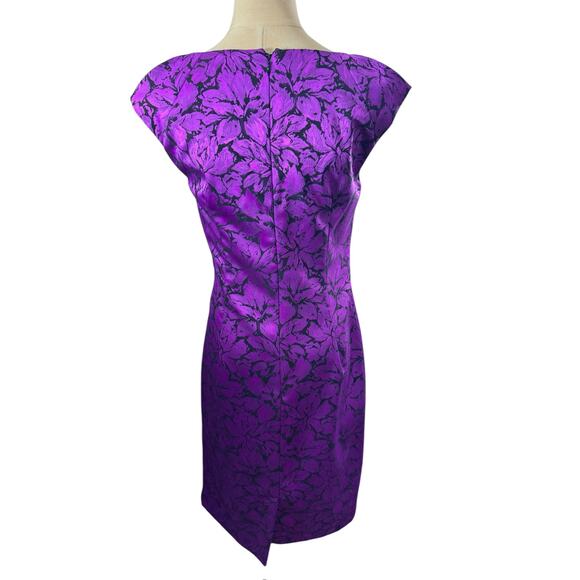 "ADRIANNA PAPELL" Floral Jacq Sheath Dress SZ 6 Metallic HOCO Fairy Ruched - Picture 3 of 11